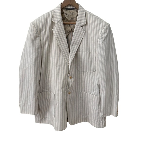 Nat Nast Other - Nat Nast Blazer XL Cream Tan Striped Linen Cotton Silk Lined Sport Coat 1210